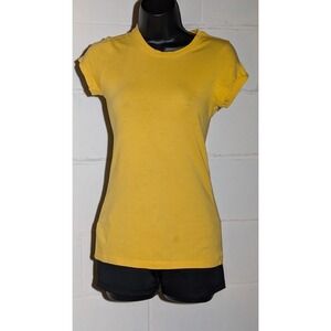 Womens Yellow Short Sleeve Crew Neck Basic T-Shirt Casual Tee Top